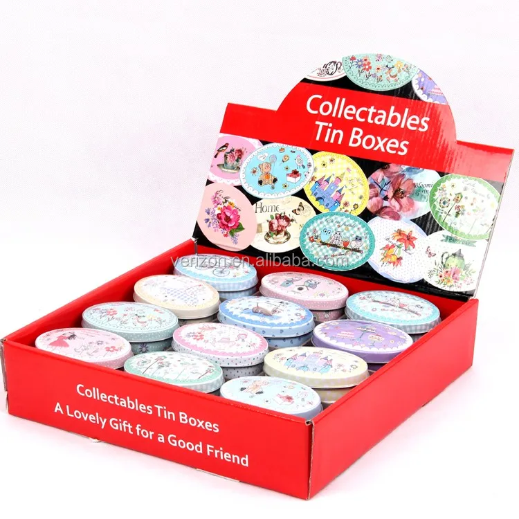 Wholesale Car Pattern Style Ellipse Floral Round Sugar Dessert Medcine Storage Box Coin Lipstick Sundries Collectables Tin Box