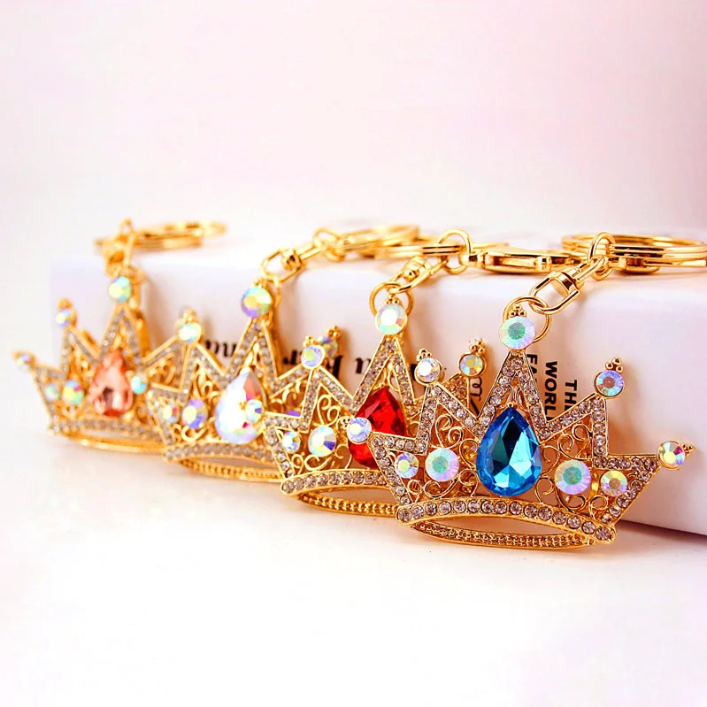 Hot selling fashion key chain metal rhinestone crown keychain