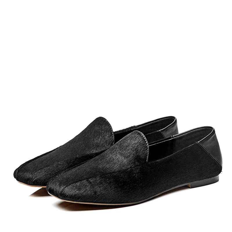 WETKISS Custom 2019 Horse Hair Driving Shoes Speckle Flat Loafers Slip On Women Flats Shoes Office Ladies Flat Loafers Shoes OEM