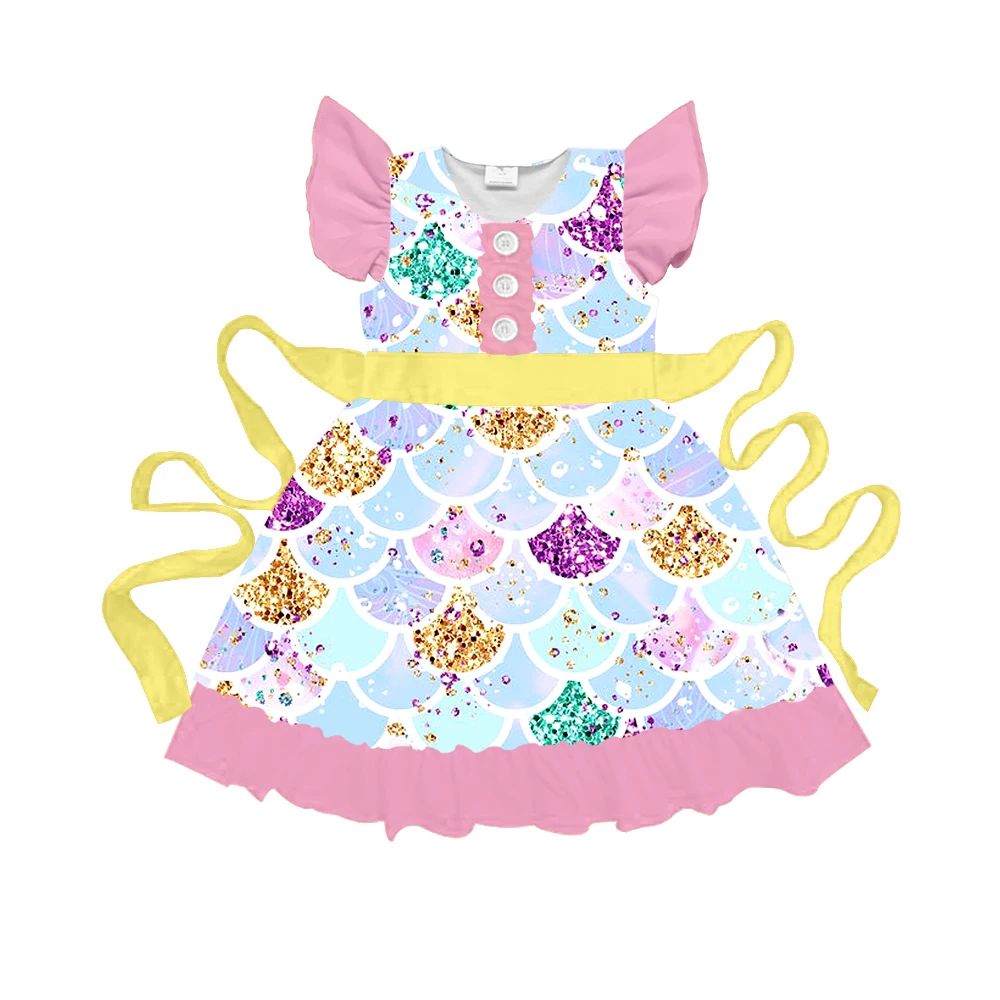 
2019 Hot sale custom baby clothes fish scales pattern design girl milk silk boutique dress 