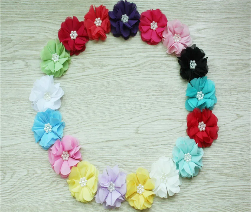 2.5' chiffon pearl with floral pearl flower headband baby headband