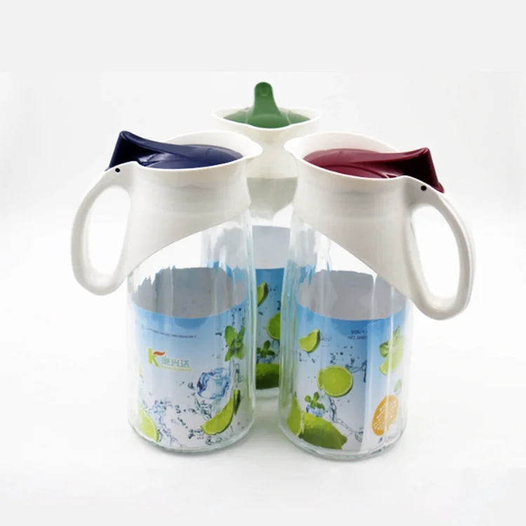 1.2L eco-friendly quality cold water pitcher juice dispenser glass water jug set with cups