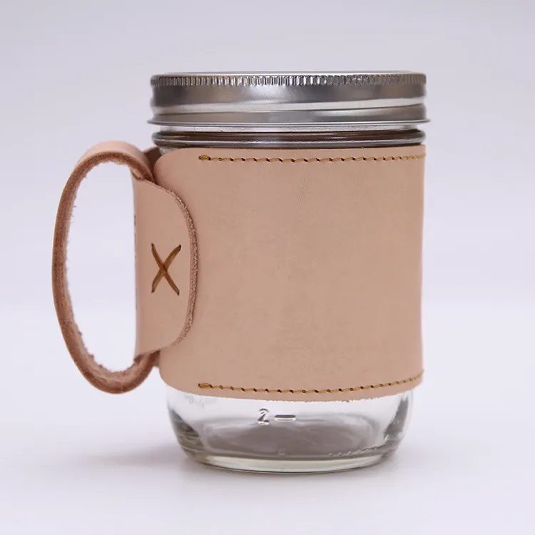Real Tanned Leather Drink Cooler Cup Holder Coffee Sleeve