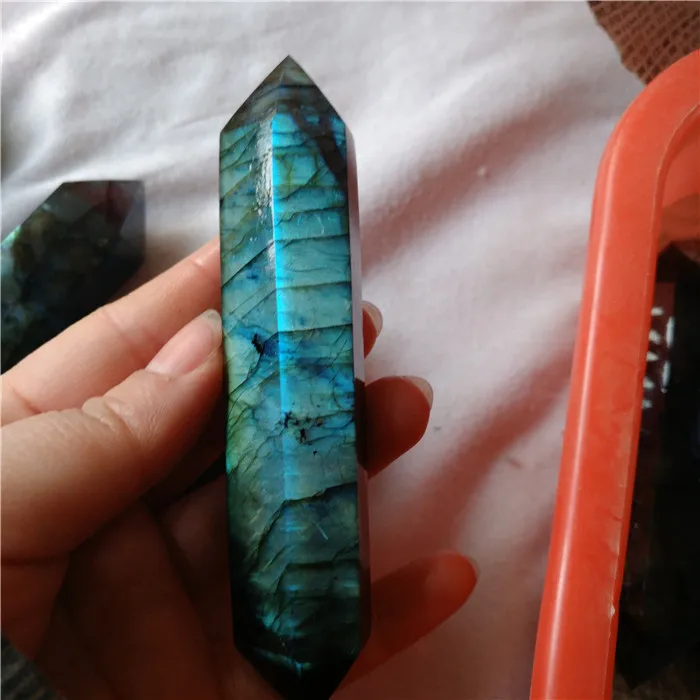 good flashy natural  labradorite quartz crystal wands double terminated labradorite stone points