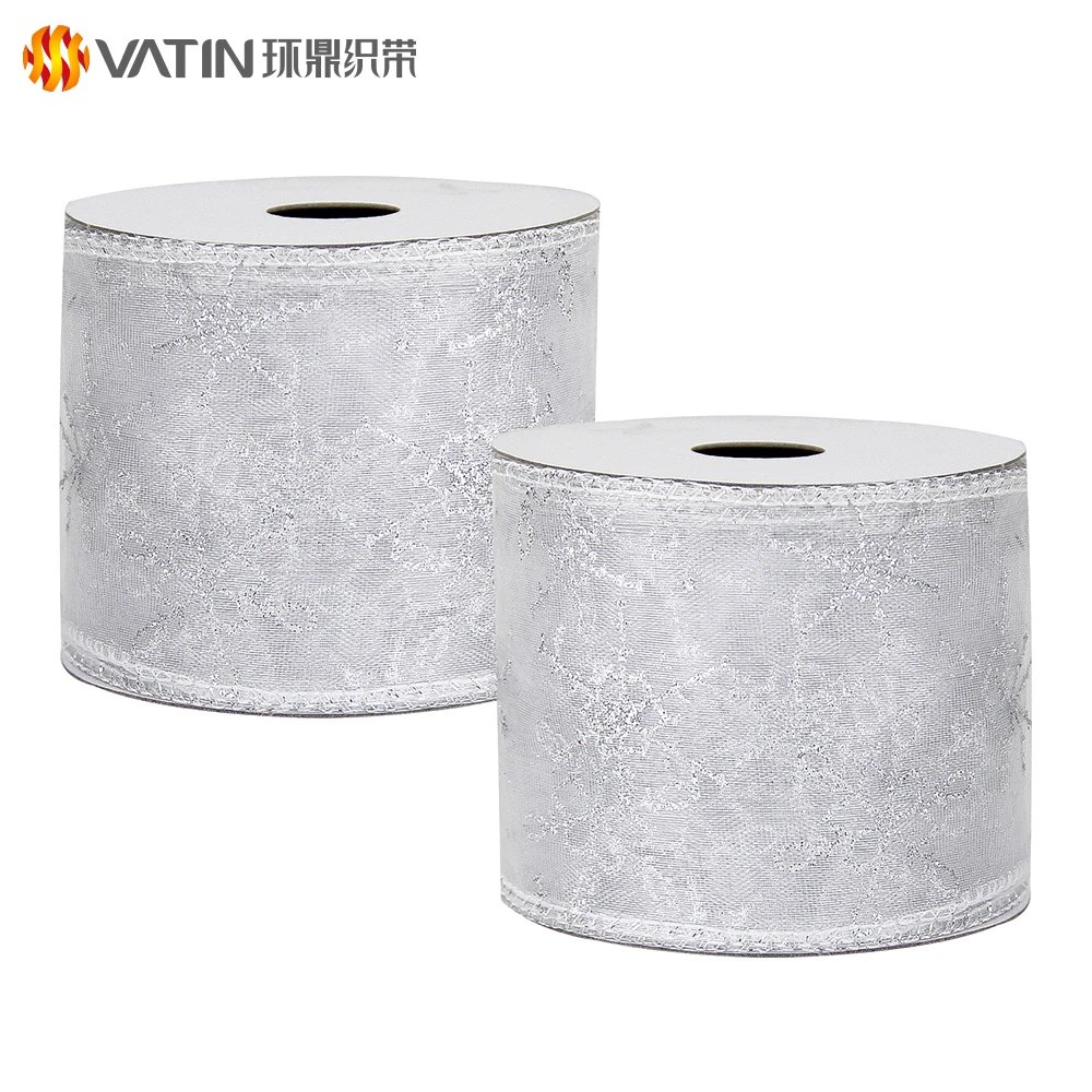 
Full Color Christmas Holiday Ribbon Swirl Wired Sheer Glitter Ribbon Spool Ribbon 