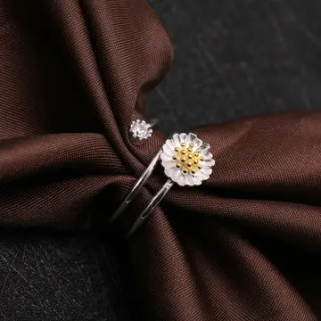 Azone wholesale S925 sterling silver ring daisy flower CZ stone twining ring for women