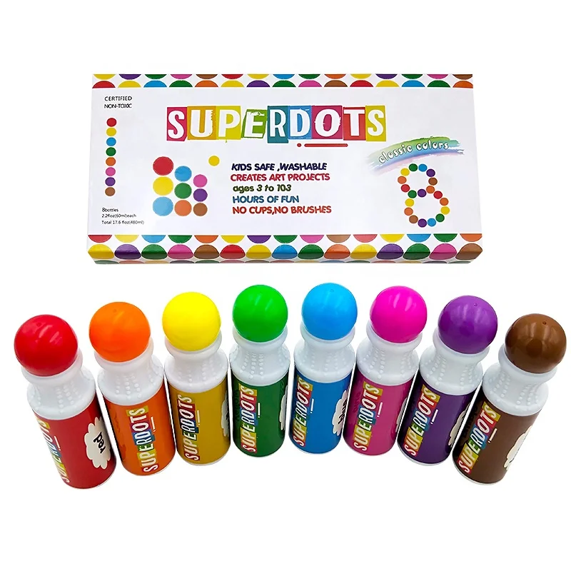 8 different washable inks superdots set  CH-2851 brightly inks daubers OEM pack requests welcome