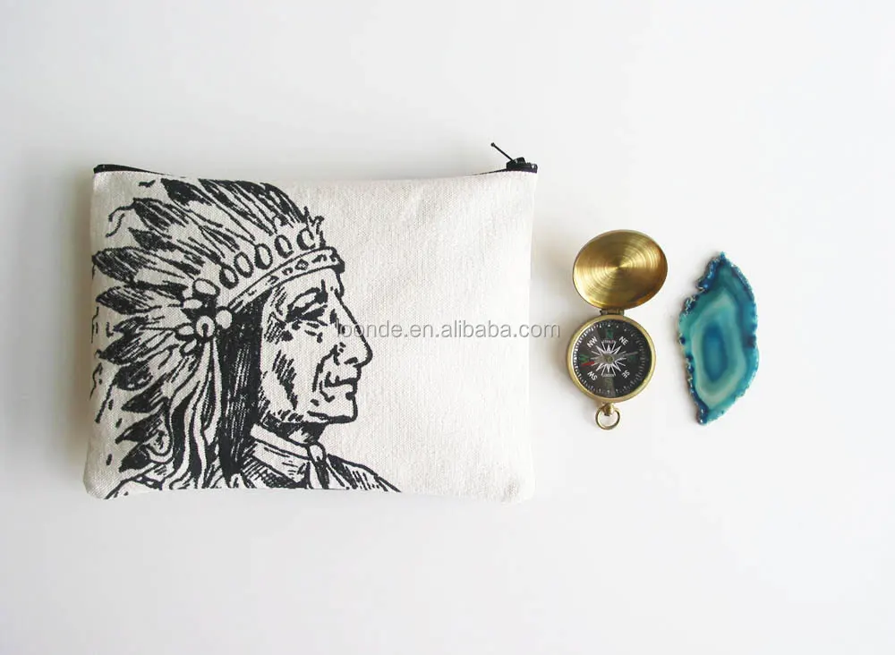 
Small tribal boho organic cotton zipper pouch 