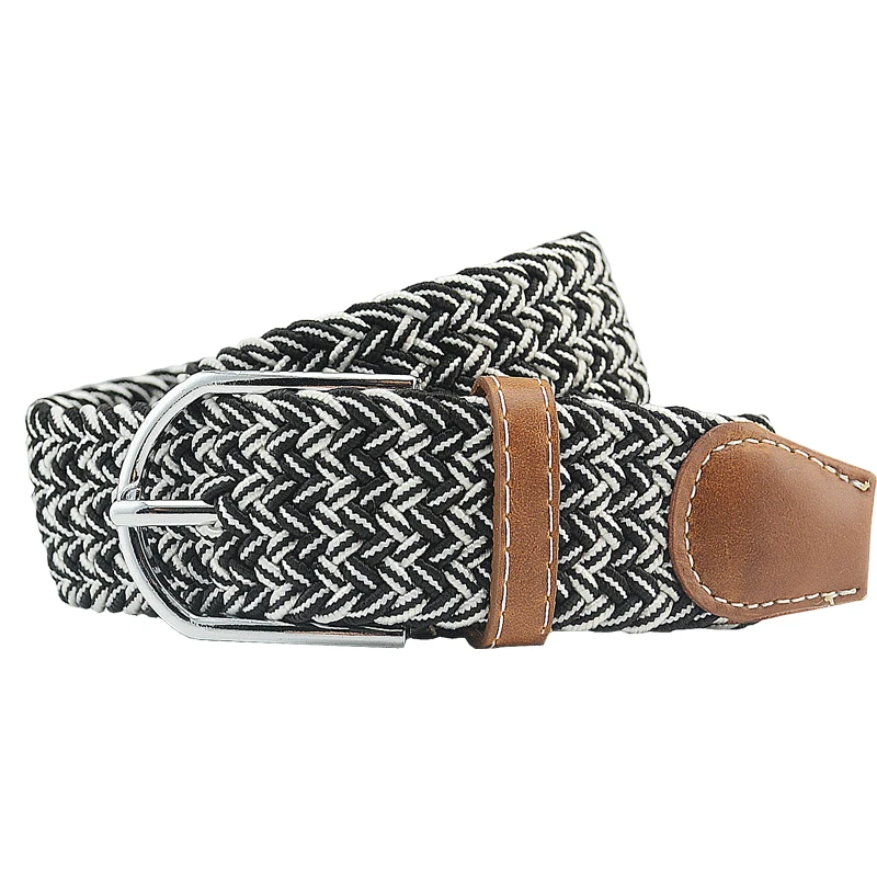yd547 White Black Braided Elastic Belt Custom Logo