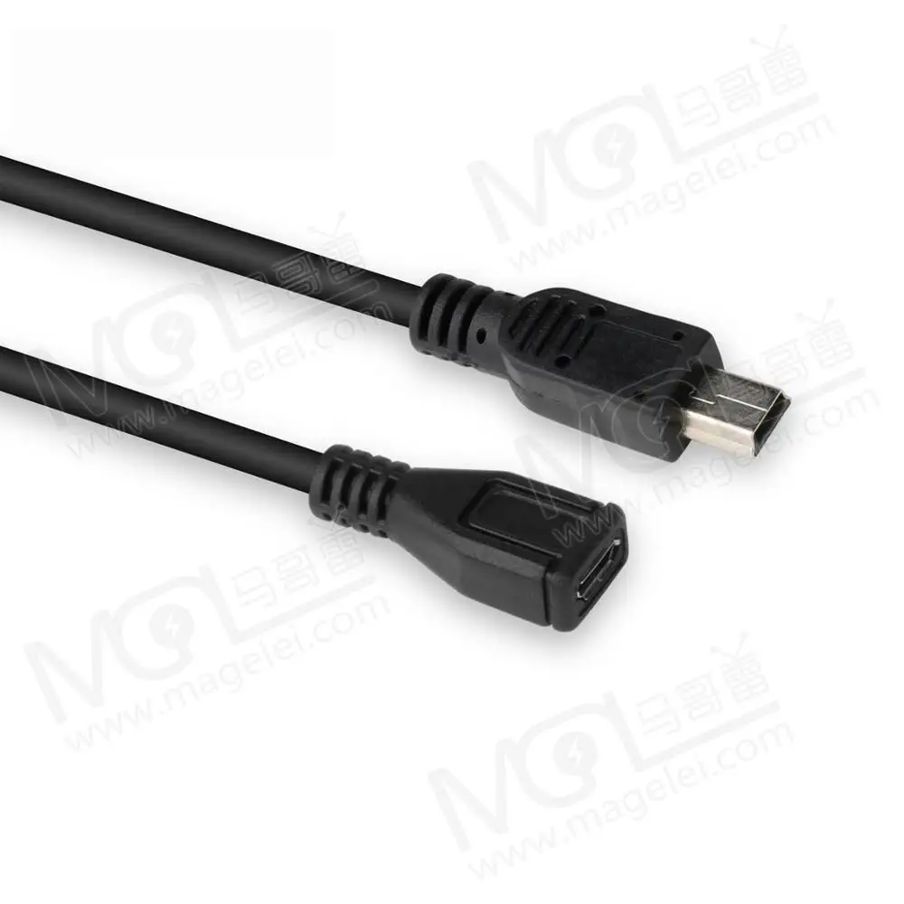 Wholesale usb2.0 mini to micro male to female cable black usb cable  V3/V8/Mini BF data cable