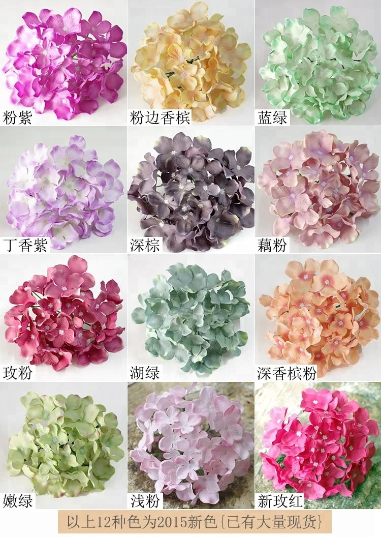 High Quality Silk Flowers Wedding Centerpieces Artificial Flower head of Hydrangea with 30 petals
