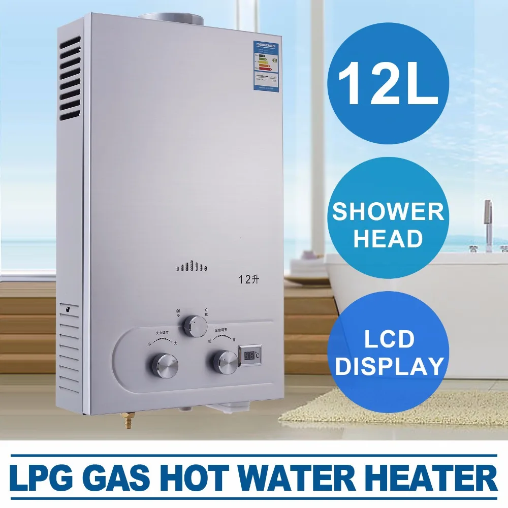 12L CNG Gas Hot Water Heater Propane Tankless Instant Boiler Stainless Steel CE