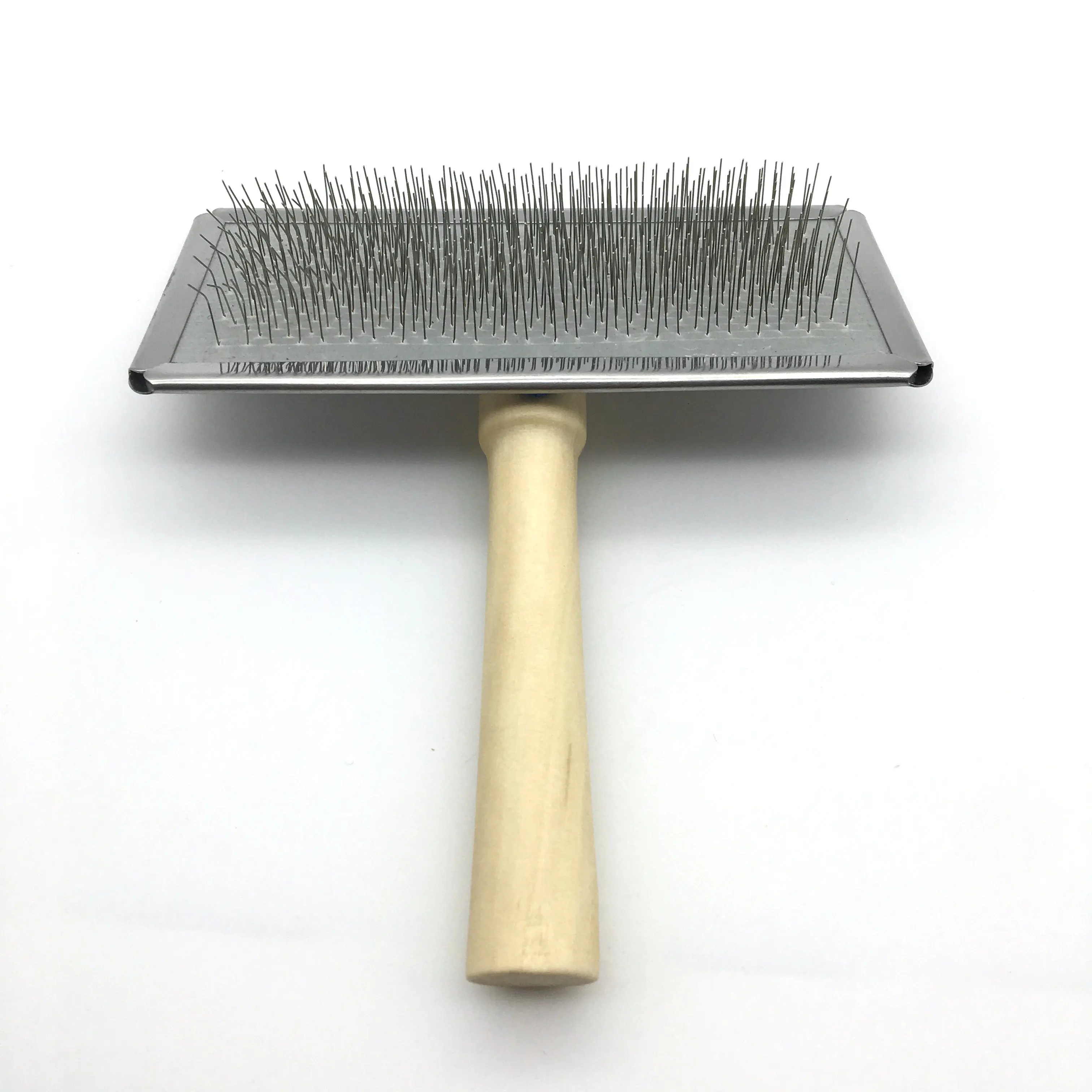 Big Size Wooden Handle Dog Pet Animal Soft Teeth Slicker Brush With Protection Cap On the Needle Ends Packed In Blister Card