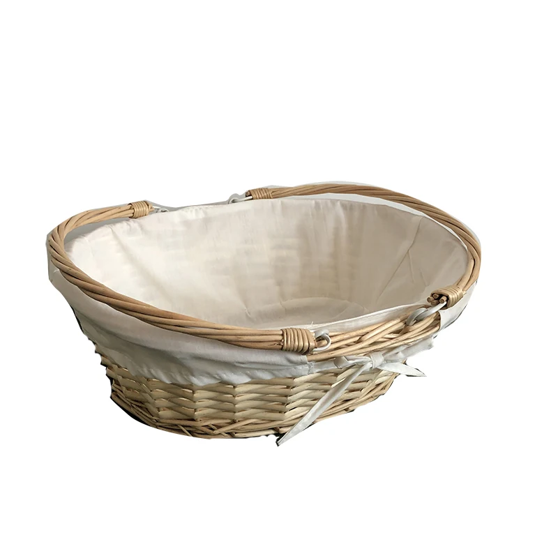 White Willow Woven Baskets With Double Handle Cream Liner For Christmas Gift Bread