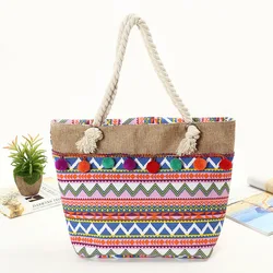 Wholesale Aztec Print Pattern Canvas Beach Tote Bag With Grommet Handles