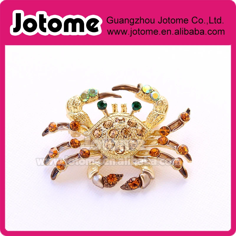 Custom Fashion Amber Brown Gold Plated Crab Brooch