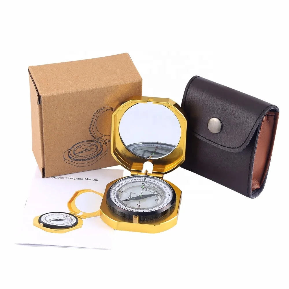 Factory New Lensatic Sighting Compass, Backpacking Survival Camping Compact Compass Metal Compass Declination with OEM