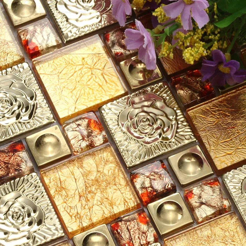 2017 New Gold Foil And Electroplate Glass Mosaic Tile For Wall Decoration