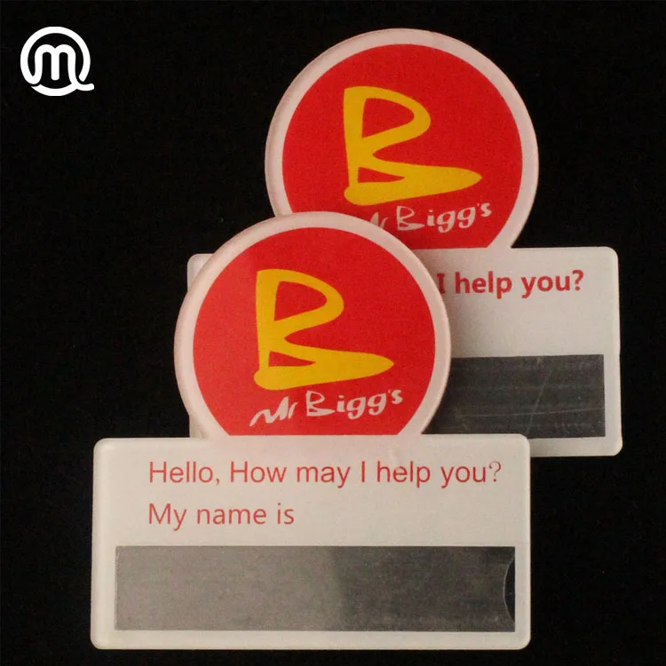 
customized reusable plastic acrylic nameplate with special shape workers name badges 