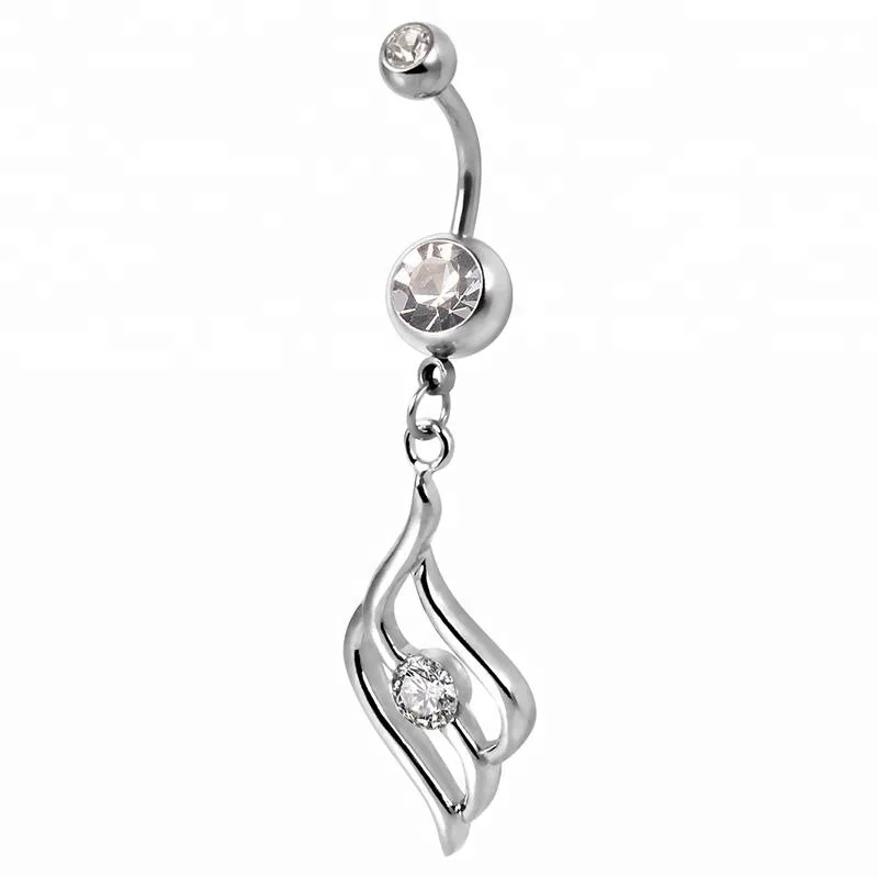 Stainless steel double gem belly button navel ring jewelry with pendant