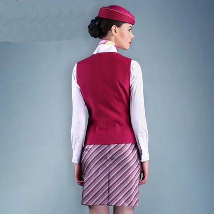 a sets Stewardess Uniform contain hat ,scarf,vest,skirt,shirt from china