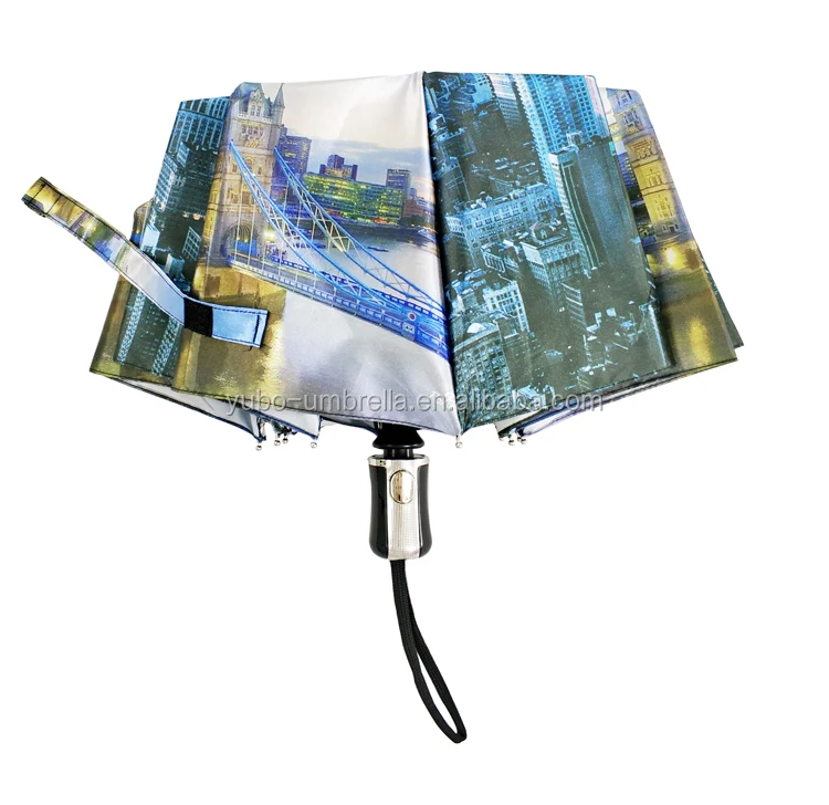 YUBO Hot Sale Wind Resistant Auto Open & Close 10K 3 Fold Umbrella with City View Printing