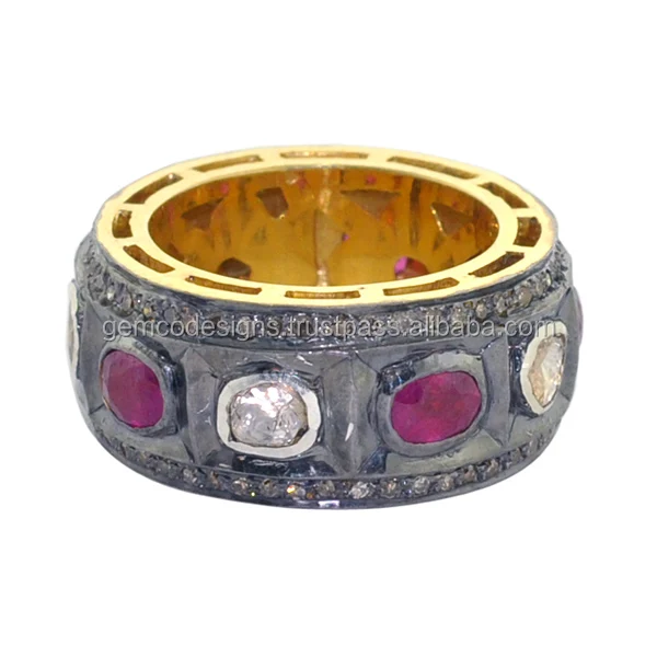 Индийский красный серебро 925 алмазы 14kt Золотое обручальное кольцо ювелирные изделия