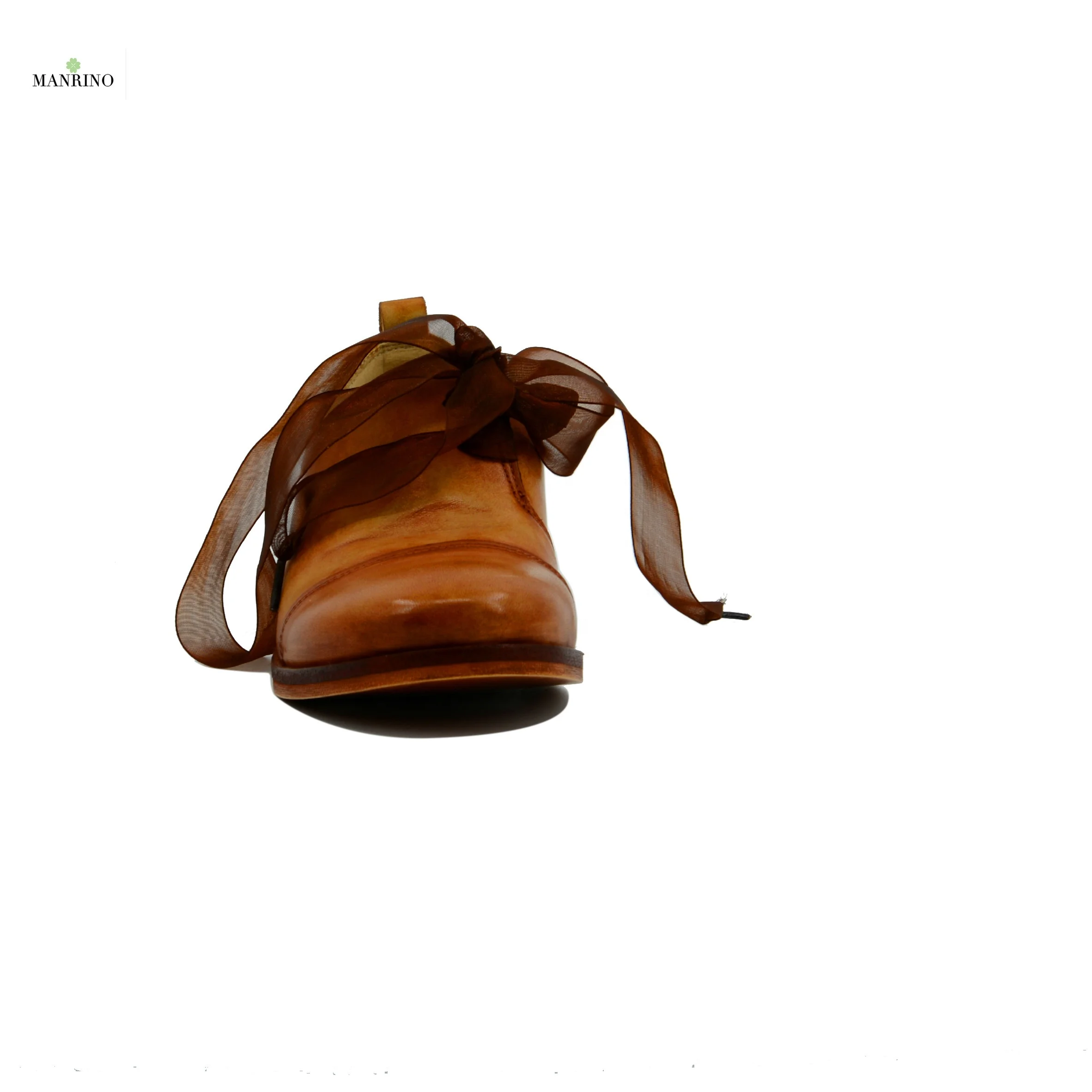 
MANRINO-0147 Lady Waxed Cow Leather Finishing Treatment Red Brown Wood Heel Ribbon Lace Up Women Closed Round Toe Casual Shoes 