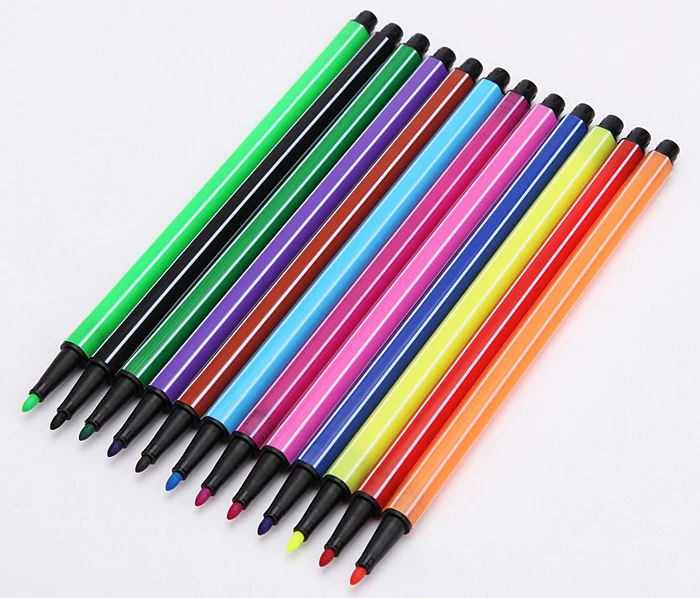 INTERWELL CM250 Pack 12pcs Fine-tip Art Markers Watercolor Kids Paint Brush Vibrant Assorted Colors Colored Pencils Felt Markers