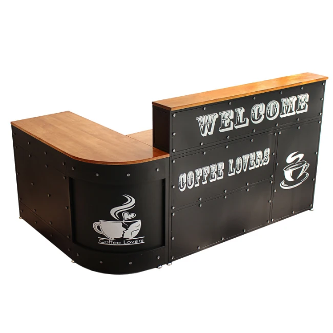 
Luxury Coffee shop reception desk front door bar table cashcounter checkout counter wooden commercial coffee bar counter table 