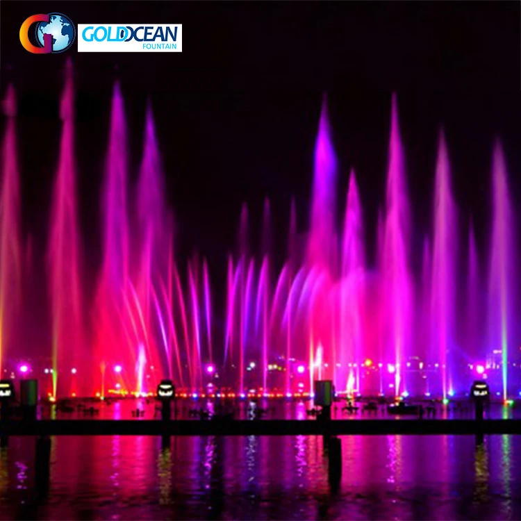 Бесплатный дизайн открытый большие плавающие танцующие фонтаны на озере