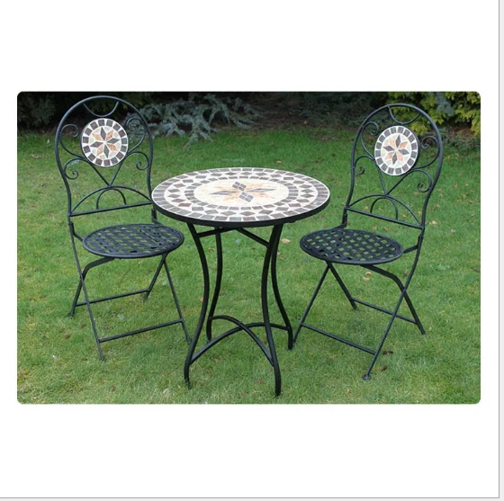 2019Hot style iron Mosaic bistro sets milk tea shop coffee shop park European leisure iron bistro sets