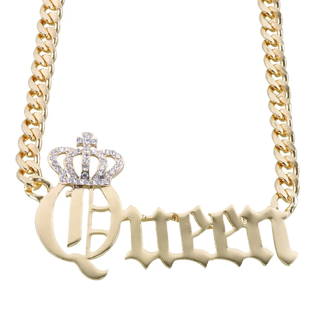 2019 новый дизайн, бижутерия в стиле хип-хоп, позолоченная Корона, королева, ожерелье с бриллиантом