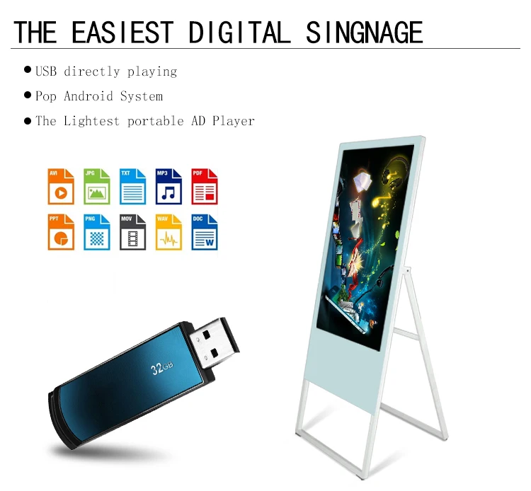 floor stand digital signage tv  foldable advertising video player 32 inch lcd panel monitor signage digital