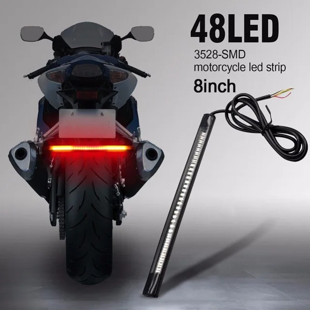 48 LED Universal Flexible Motorcycle Strip Tail Brake Stop/Turn Signal Light