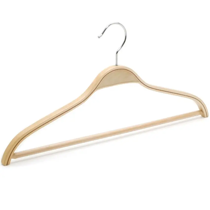 Natural laminated suit hangers (Round anti slip bar or clips and be added)