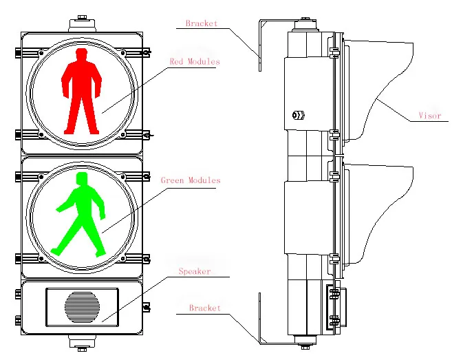 200mm 2 Digit Led Speaker Counter Red Cross Spark Dynamic  Pedestrian  Audible Trafic Signal Light