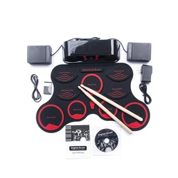 Good price portable usb roll up drum set silicon foldable with Stick and dual speakers