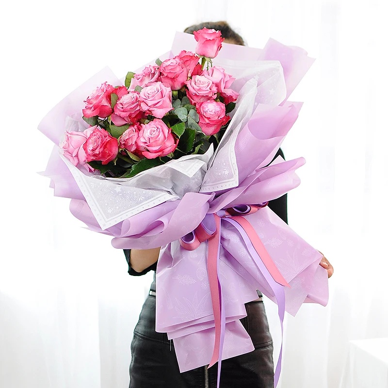 Упаковочная бумага с логотипом на заказ для украшения подарков, упаковочная бумага с принтом корейских цветов для букета, Высококачественная цветная подарочная стеклянная бумага