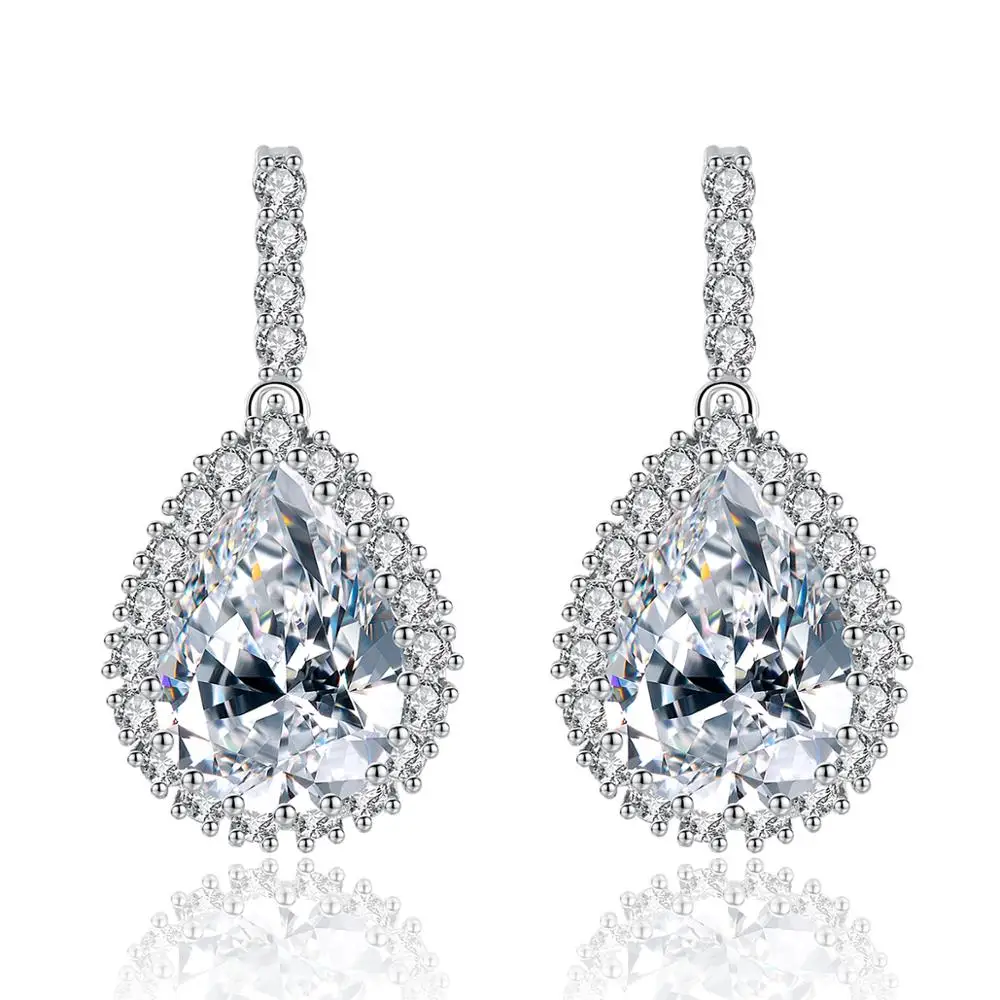 LUOTEEMI Brand Wholesale Luxury Rhodium Plated 3A Cubic Zirconia Tiny Clear CZ Women Wedding Bridal Earrings Waterdrop