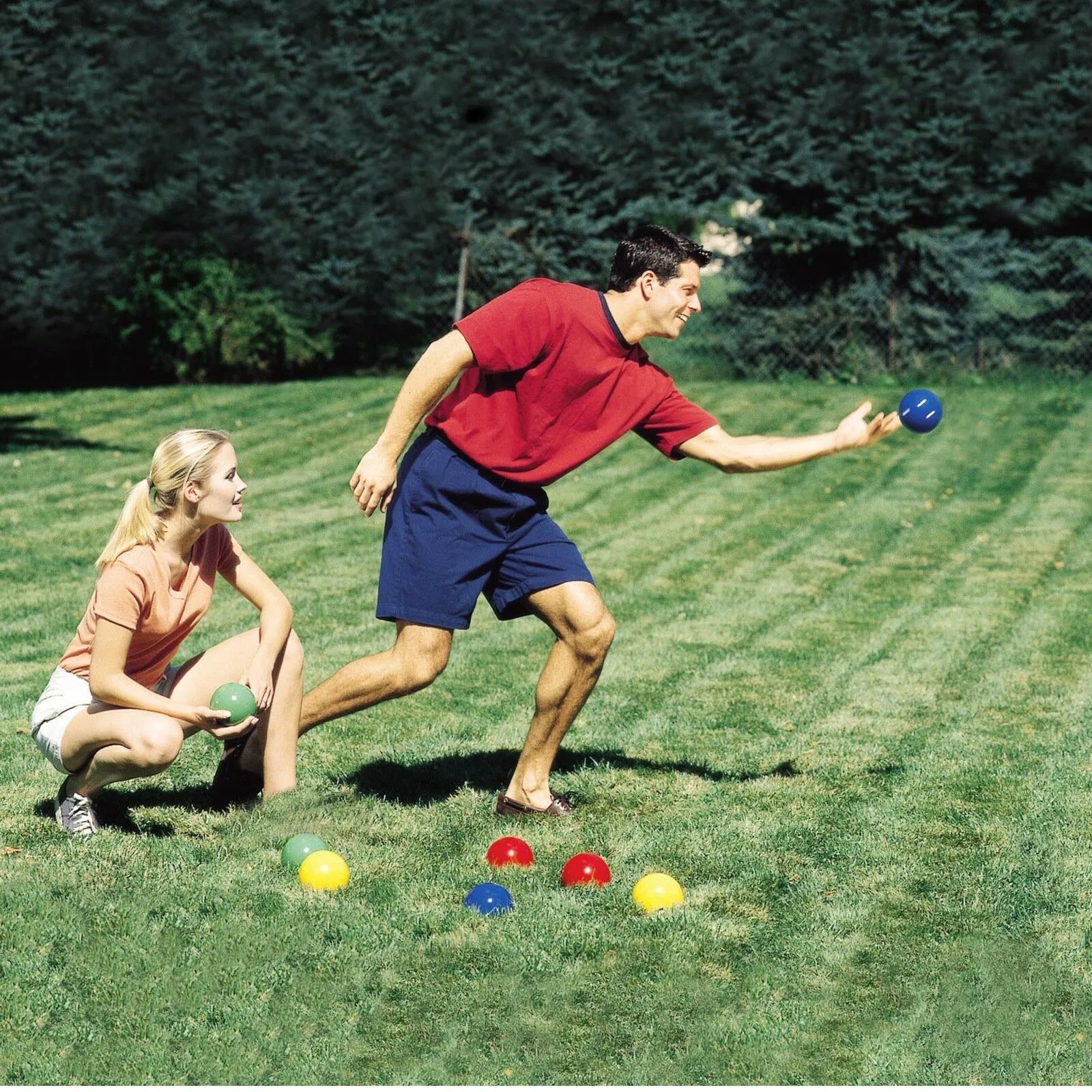 4-Player Bocce Set with Carrying Case | Set of Soft, Lightweight Plastic Balls;