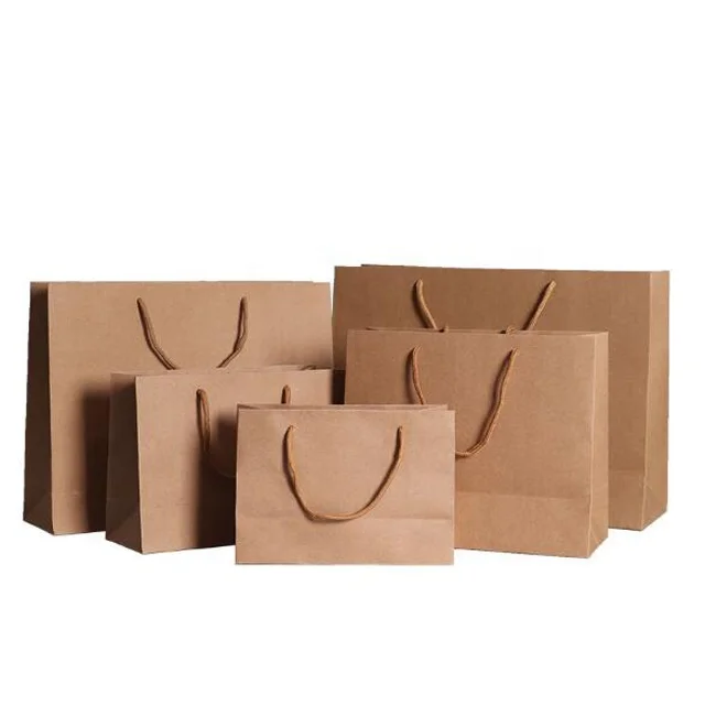 Wholesale Custom Logo Printed Grocery Packaging Craft Brown Kraft Paper Shopping Bag with Handle