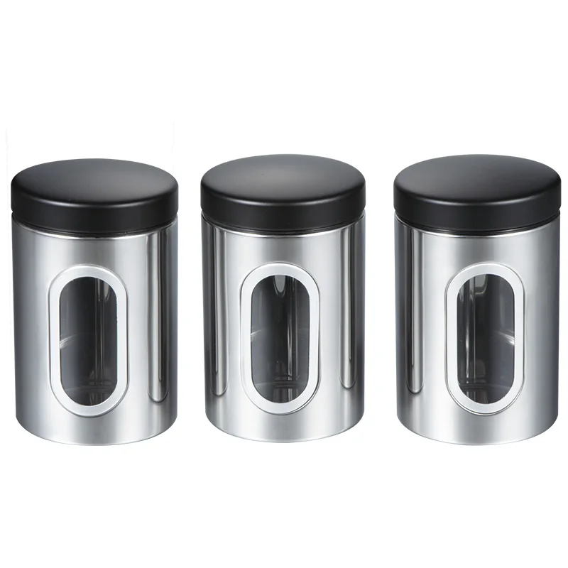 Kitchen Stainless Steel Storage Canister Set Coffee Sugar Tea Metal Seasoning Jar For Storage Jar Bottles Canister With Lid