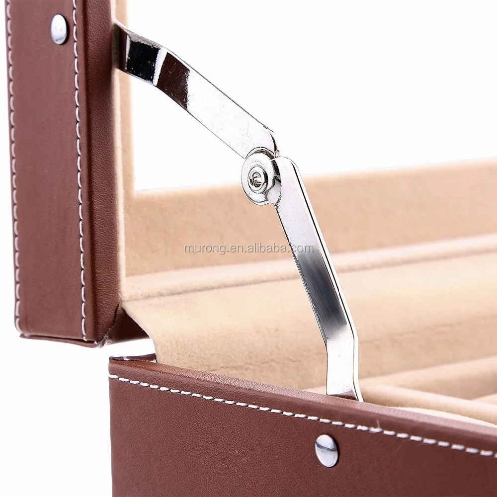 Drawer glass top lockable leather wrist watch box , 10 watch box with jewellery display