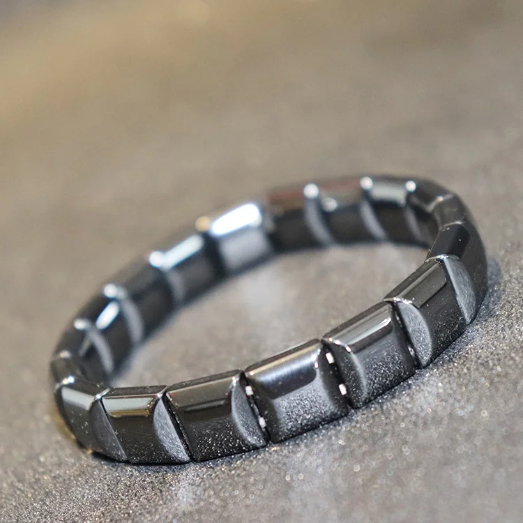 Wholesale fashion men healthy black magnetic hematite bracelet,natural stone engraved wrist bracelet,blood pressure bracelet