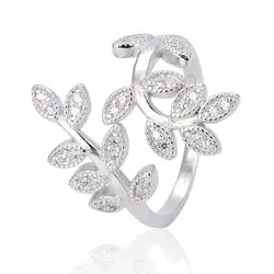 ZHILIAN 925 Sterling Silver Twisted Leaves Wishful Flower Opening Index Finger Ring