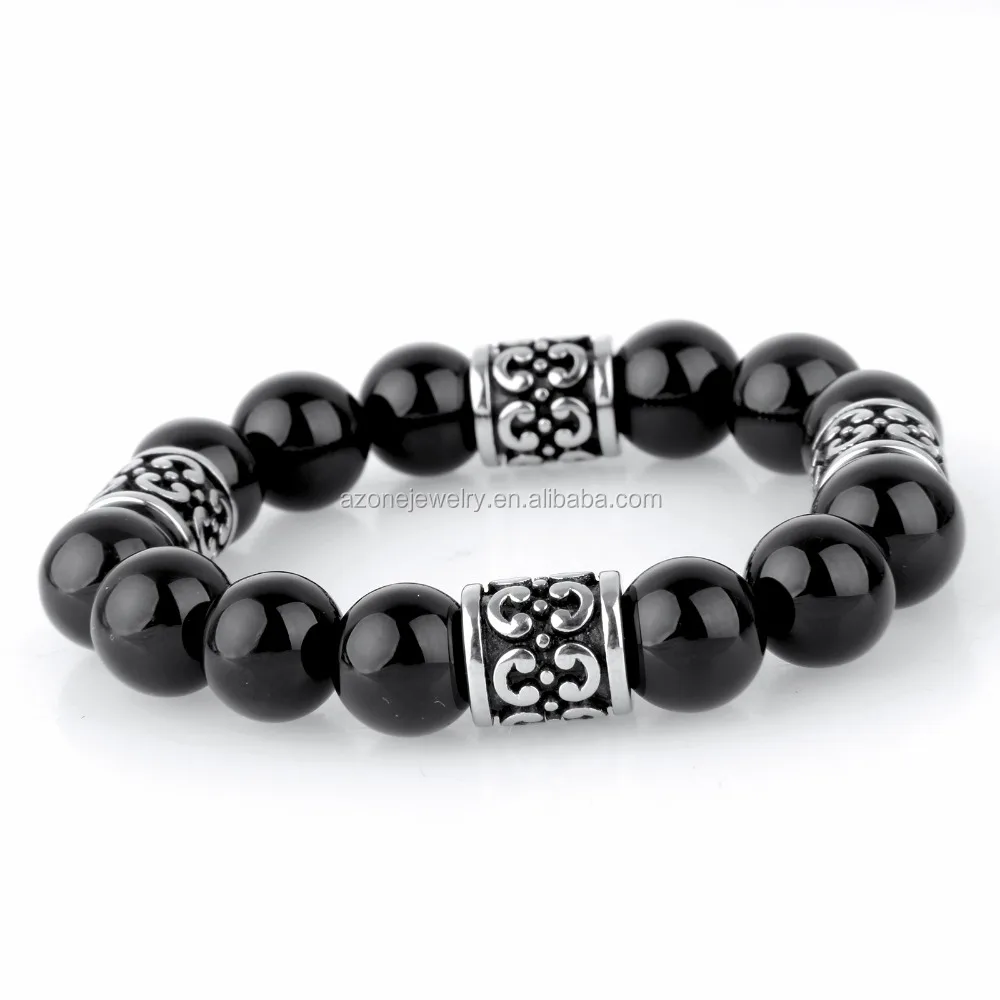 Готический Стрейч Оникс Бисера Ювелирные Изделия Из Нержавеющей Стали Креста Мужская Бисера Ювелирные Изделия