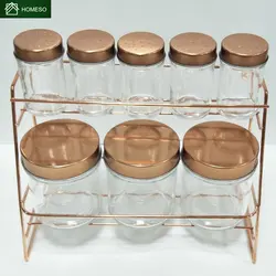 Rose Gold Metal Spice Rack Salt And Pepper Shaker Sets Glass Spice Jar Set