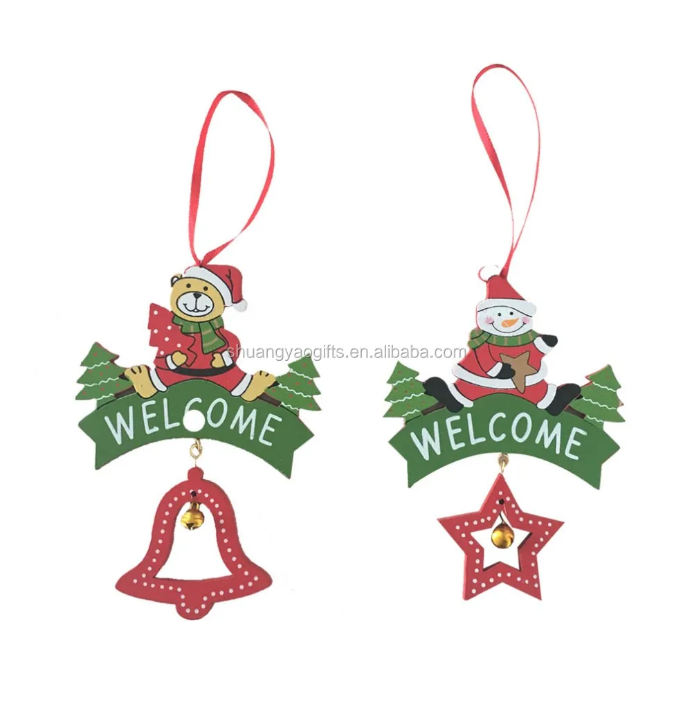 Christmas Wooden bear/ snowman with hat hanging ornaments for decoration