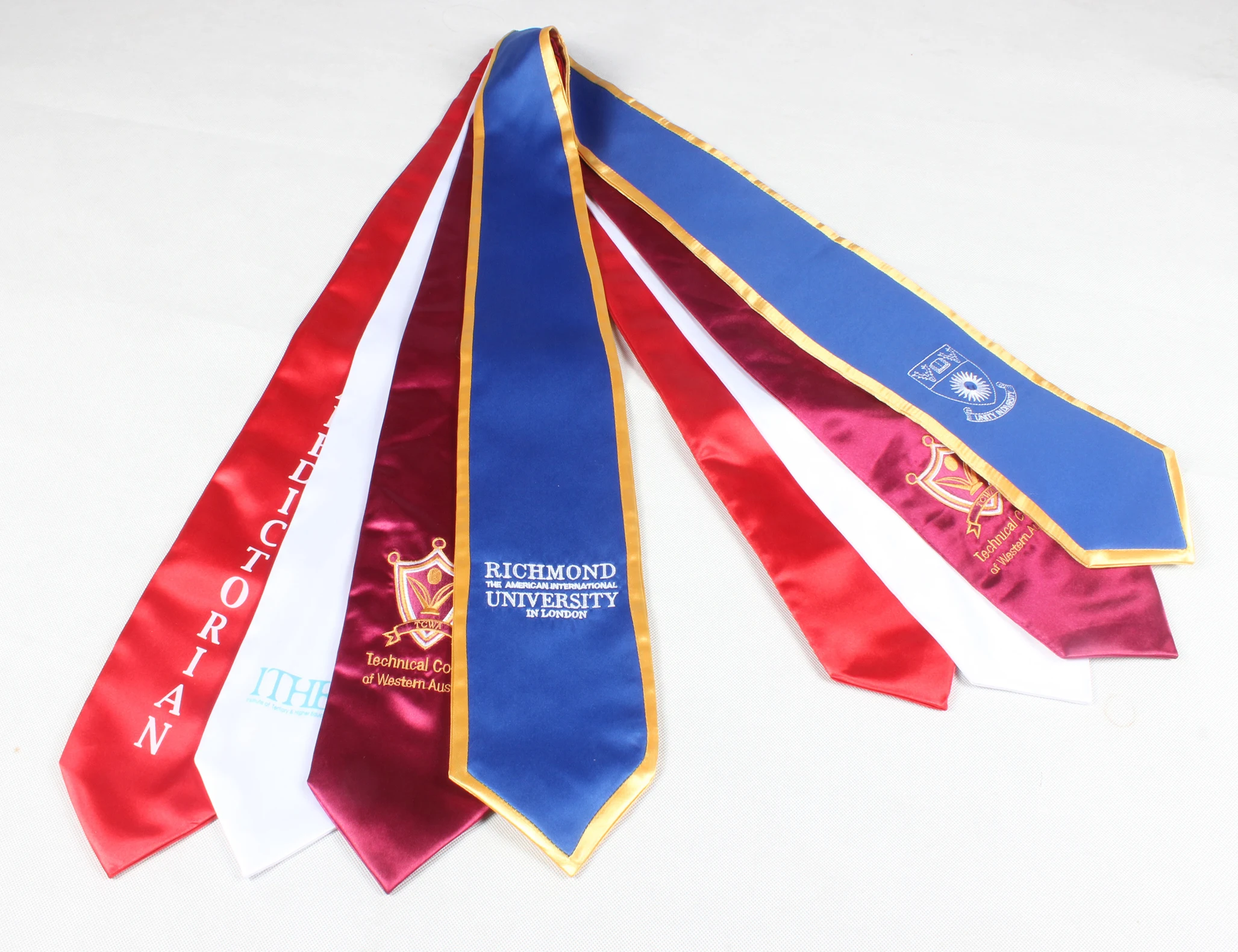Wholesale Adult Unisex Embroidered Stole Graduation Stole /Sash With Gold Trim Royal Blue